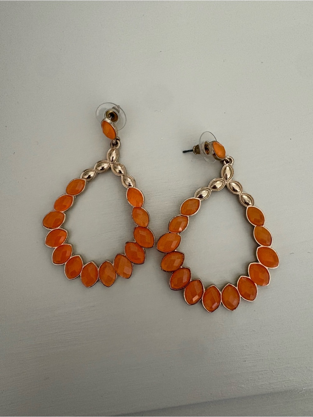 Orange Teardrop Gemstone Hoop Earrings - Women Jewelry